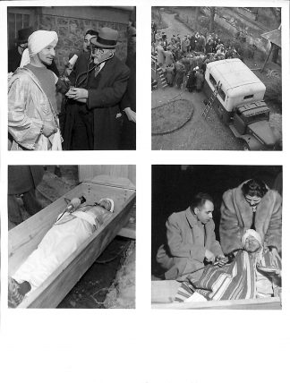 A print with four photographs documenting a burial performance by a fakiri- 1952 (?)