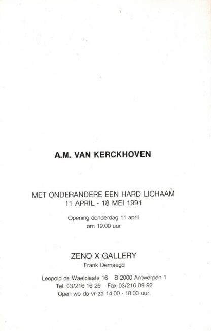Anne-Mie Van Kerckhoven - Met Onderandere Een Hard Lichaam | Zeno X Gallery invitation - 1991 - Image 2