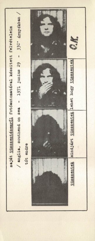Endre Tót - SAJÁT TÜSSZENTÉSEMROL FOTÓAUTOMATÁVAL KÉSZITETT FELVÉTELEIM. ANGLIA, SOUTHEND ON SEA - 1971 JUNIUS 29 - 1971