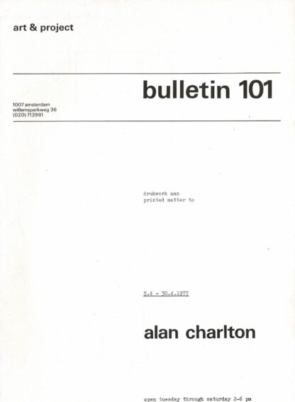 art & project Alan Charlton Bulletin 101- 1977