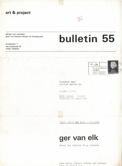art & project bulletin Ger van Elk - About the reality of G. Morandi bulettin 55 -1972