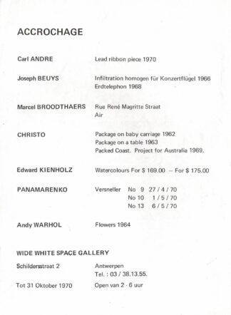Accrochage Andre Beuys Broodthaers Christo Kienholz Panamarenko Warhol - 1970