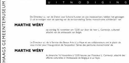 Marthe Wéry Haags Gemeentemuseum invitation - 1986