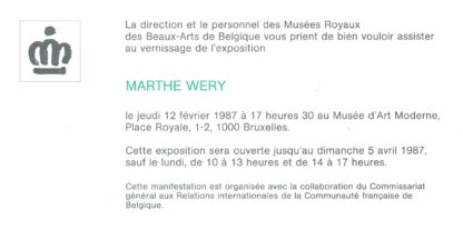 Marthe Wéry Koninklijke Musea voor Schone Kunsten van België 1987 invitation - 1987 - Image 2