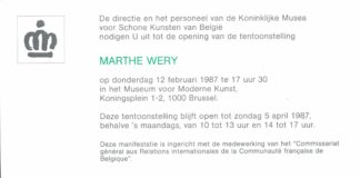 Marthe Wéry Koninklijke Musea voor Schone Kunsten van België 1987 invitation - 1987