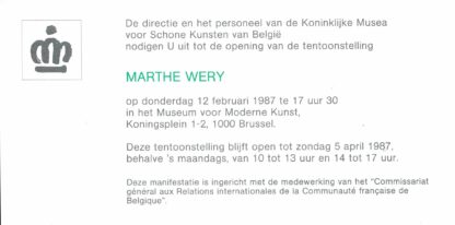 Marthe Wéry Koninklijke Musea voor Schone Kunsten van België 1987 invitation - 1987