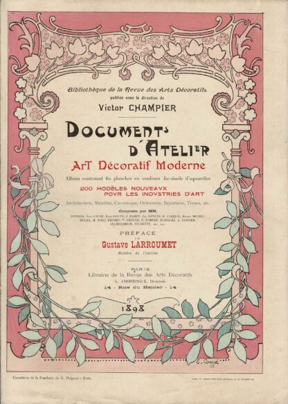 Victor Champier - Documents D'Atelier. Art Decoratif Moderne. Première Serie. 1898