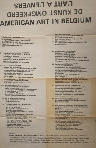 L'Art A L'Envers. De Kunst Omgekeerd. American Art in Belgium. Poster and catalogue- 1977
