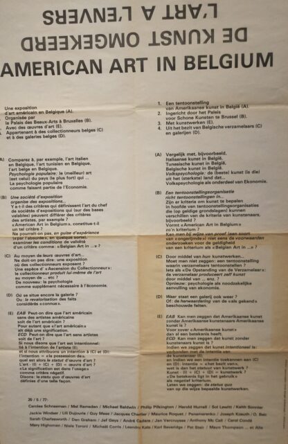 L'Art A L'Envers. De Kunst Omgekeerd. American Art in Belgium. Poster and catalogue- 1977