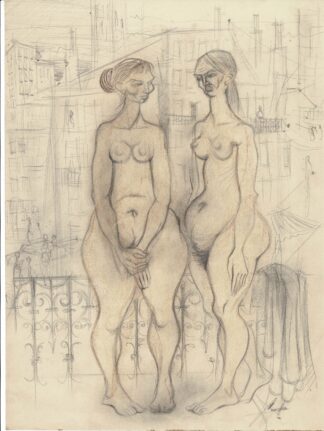 Bizarre drawing of two women with big butts by an anonymous artist.