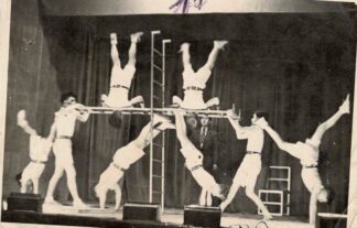 Gymnasts training with ladders.