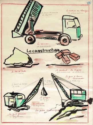 La construction. Watercolor by a Brussels teacher.
