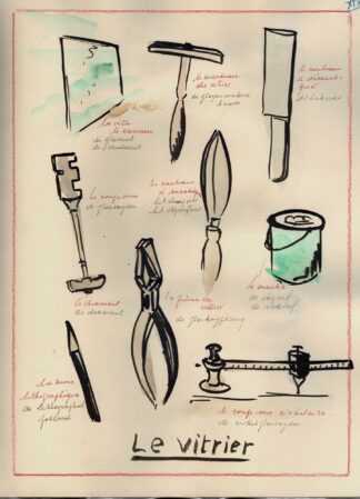 Le vitrier. Watercolor by a Brussels teacher.
