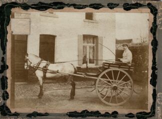 Man sitting on a horse drawn cart - undated