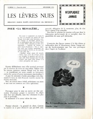 Marcel Mariën - Les lèvres nues Numéro 11 (nouvelle série) décembre 1974 - 1974
