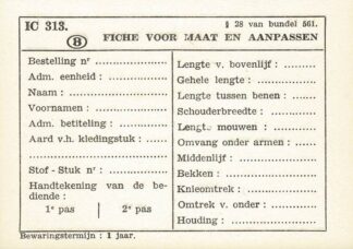 NMBS - IC 313 - Fiche voor maat en aanpassingen - zonder datum
