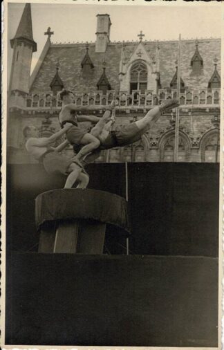 Three gymnasts doing what they're good at.