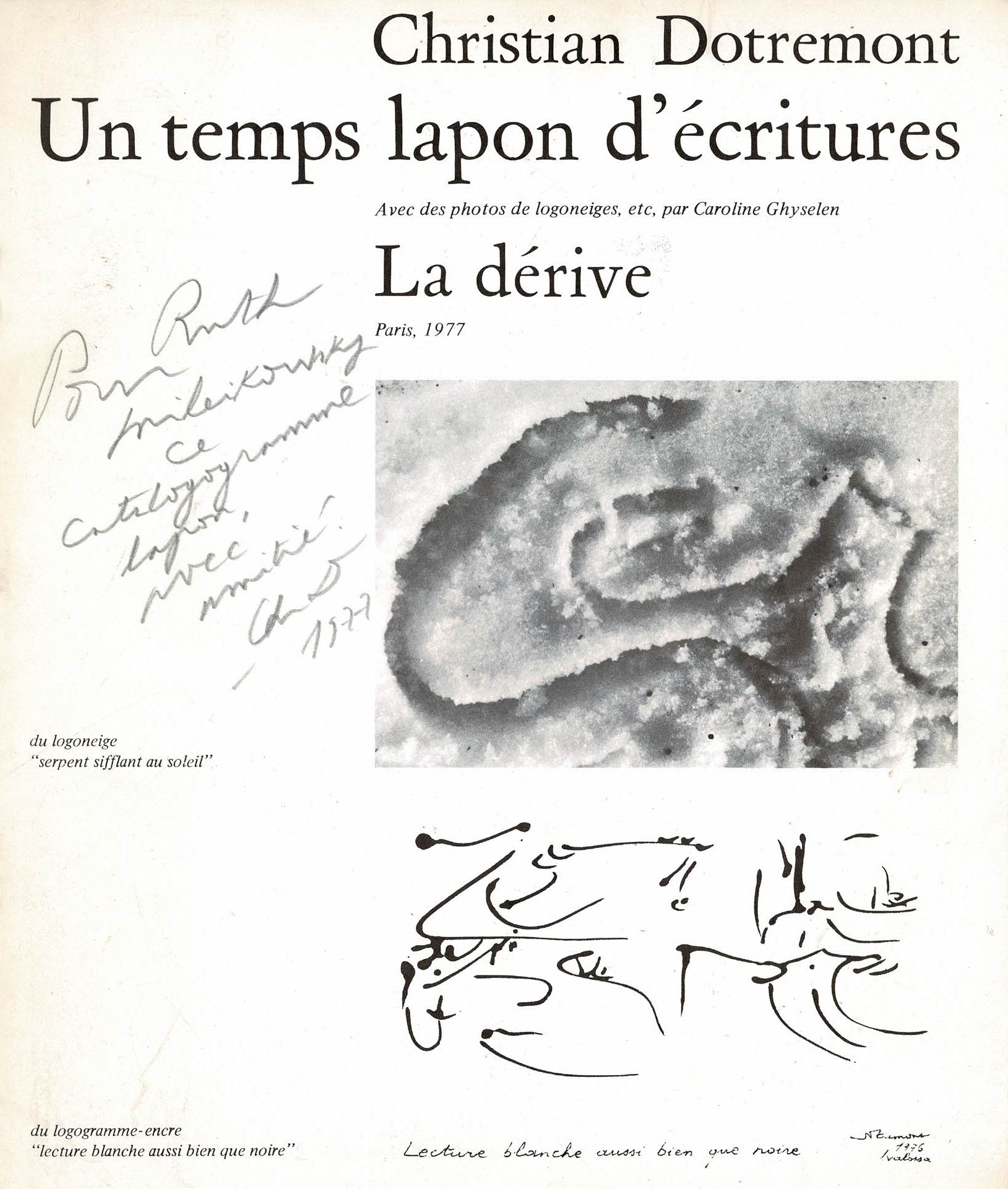 Christian Dotremont - Un temps lapon d'écritures - 1977