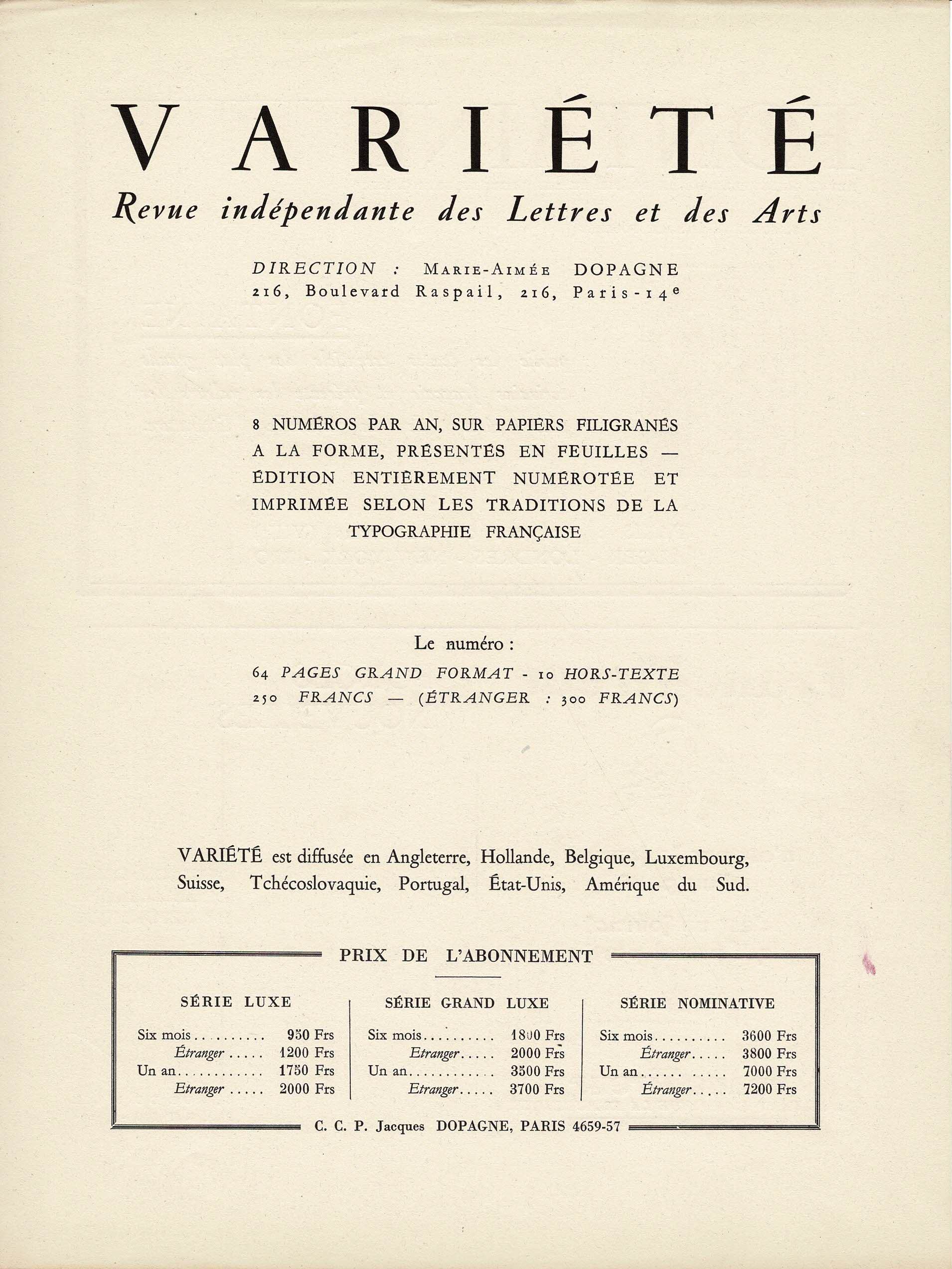 Variété Revue indépendante des lettres et des arts 1, 2, 3 - 1946 - Image 2